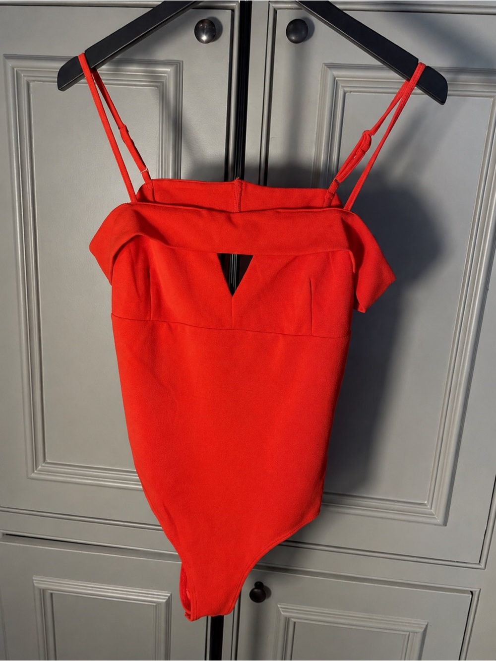 Lulu's Red Off-Shoulder V-Cut Bodysuit